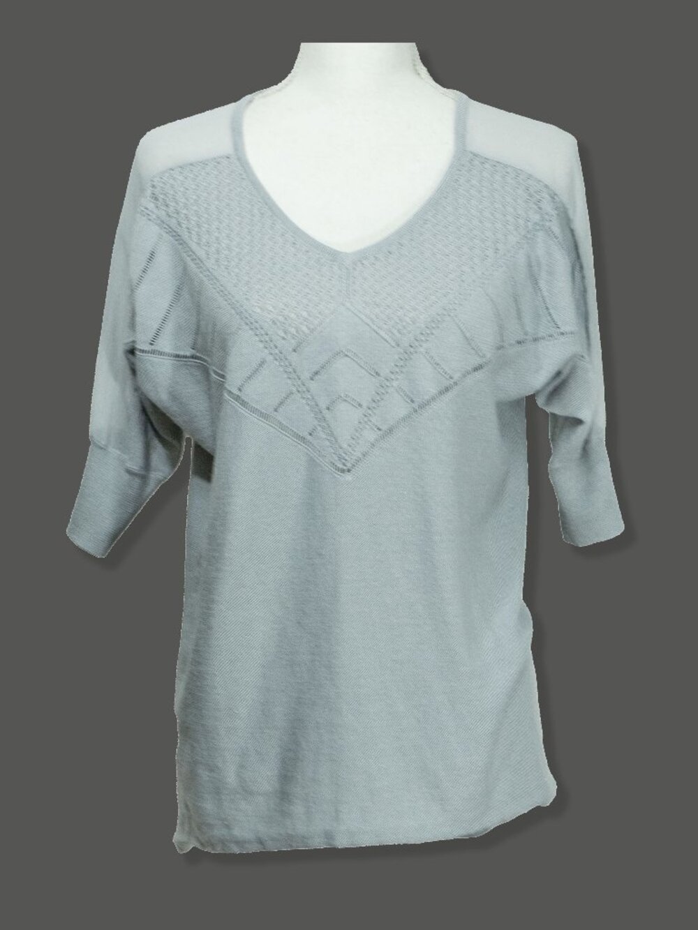 Worthington Ice Blue Sweater Textured Knit Sheer Panel 80s Feminine Victorian